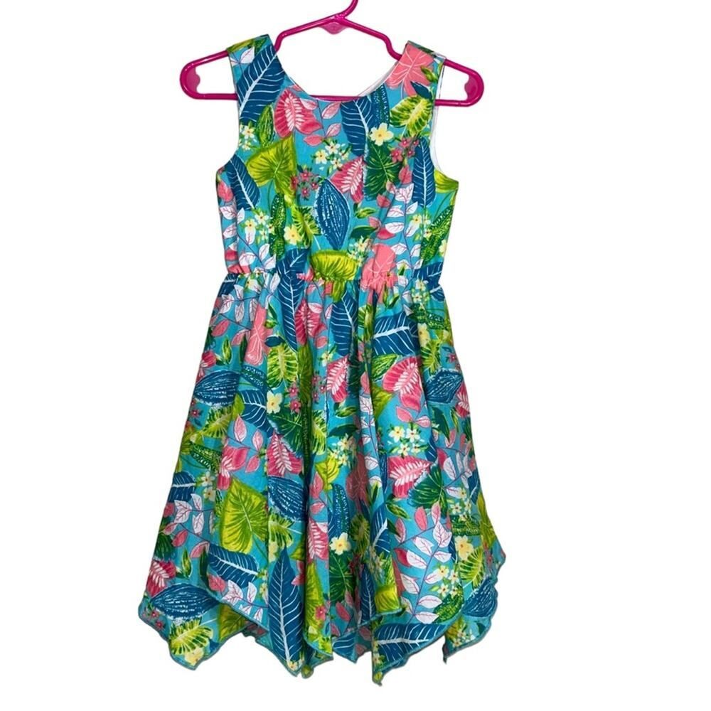 Tommy Bahama Girls 3T Handkerchief Twirl Dress Line Cotton Floral Cut‎ Out
